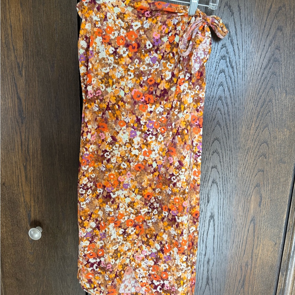 Pink Lily Orange Multi Floral Midi Skirt